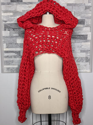 CHUNKY CROCHETED SHRUG WITH HOOD